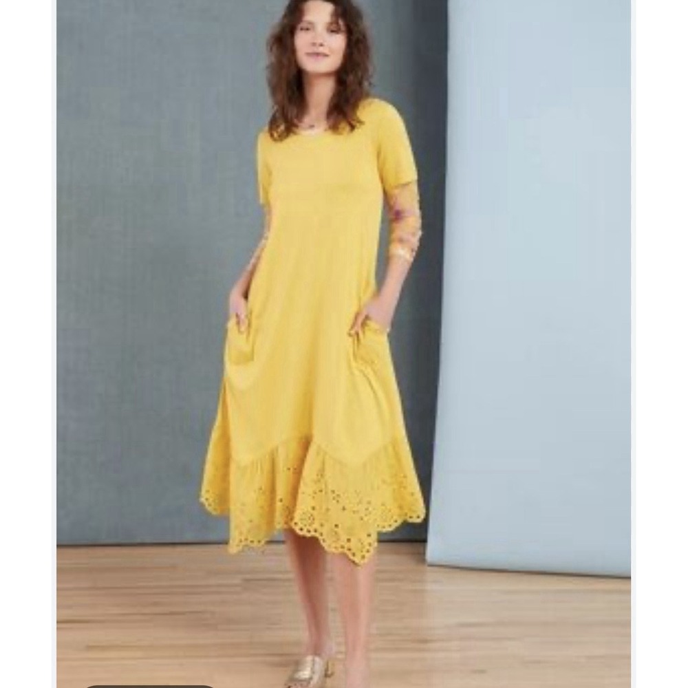 LOGO Lori Goldstein Eyelet Trim Dorothy Dress Sz Large Petite Casual Summer